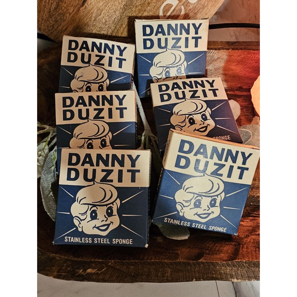 Set Of 6 Vintage 1960s Danny Duzit Stainless Steel Wool Pad Sponge In The Box